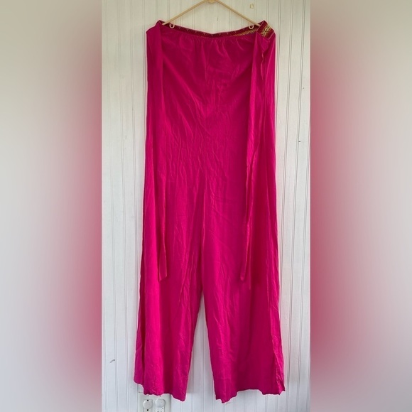 Rusttydustty Hot Pink Geometric Embroidered Tube Top Wide Leg Jumpsuit Medium - Picture 5 of 11